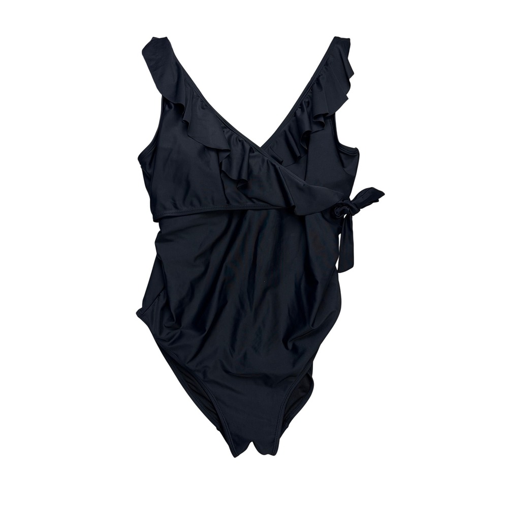 Kindred Bravely Ruffle One Piece Swimsuit Womens Large Black Maternity Nursing